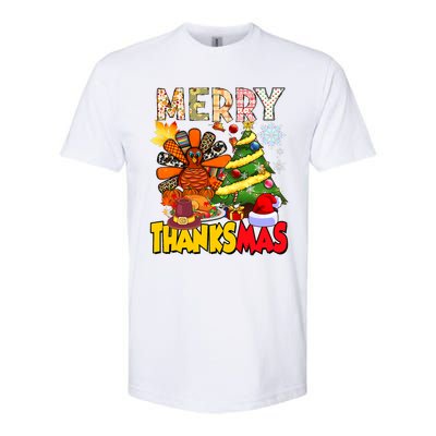 Thanksgiving Christmas Turkey Pine Tree Merry Thanksmas Xmas Softstyle CVC T-Shirt