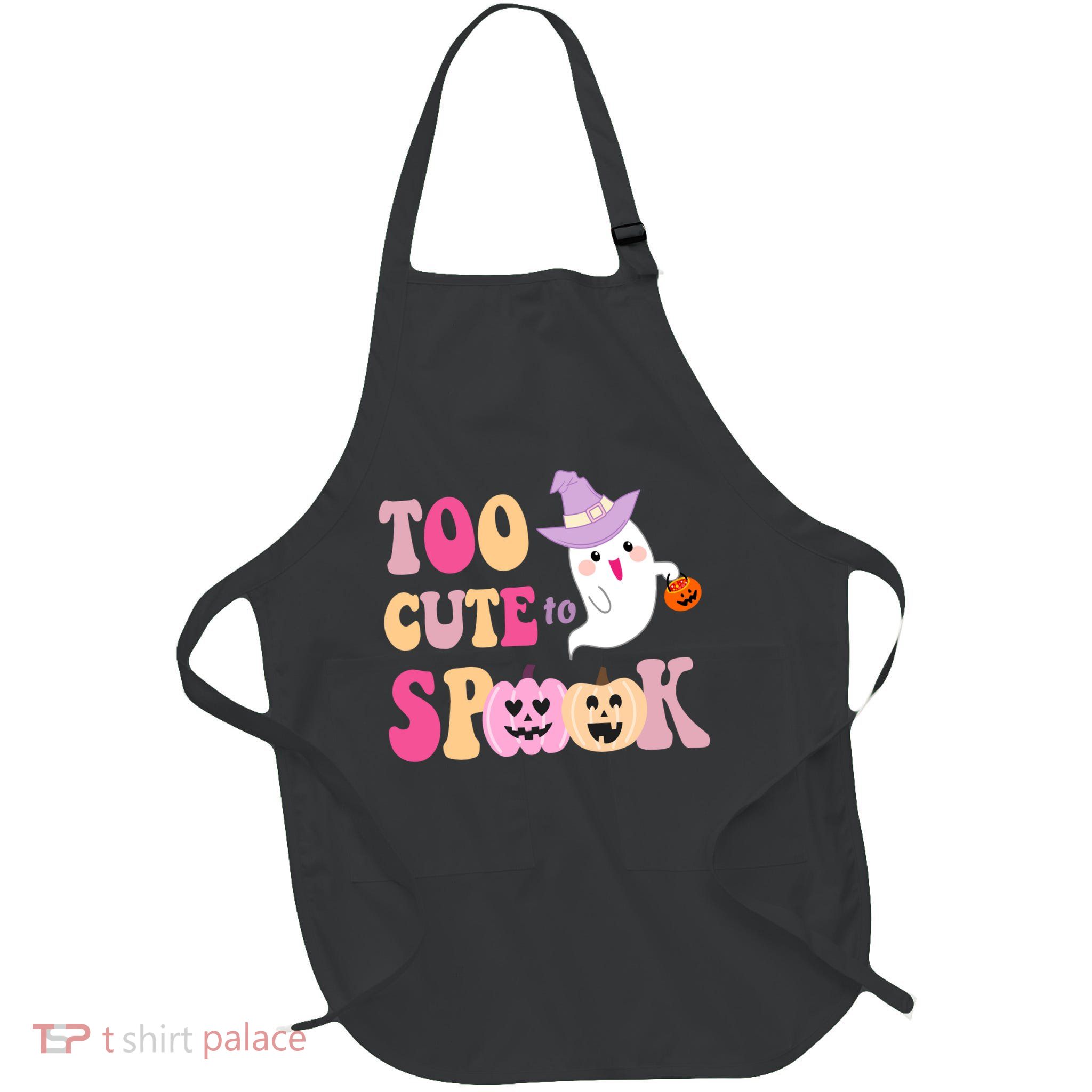 Too Cute To Spook Halloween Groovy Ghost Full-Length Apron With Pockets