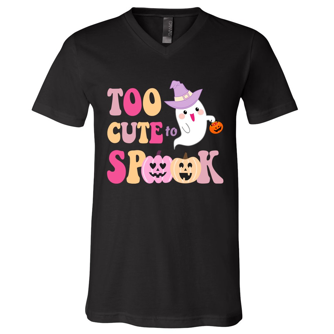 Too Cute To Spook Halloween Groovy Ghost V-Neck T-Shirt
