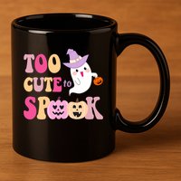 Too Cute To Spook Halloween Groovy Ghost 11oz C Handle Ceramic Mug