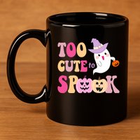 Too Cute To Spook Halloween Groovy Ghost 11oz C Handle Ceramic Mug