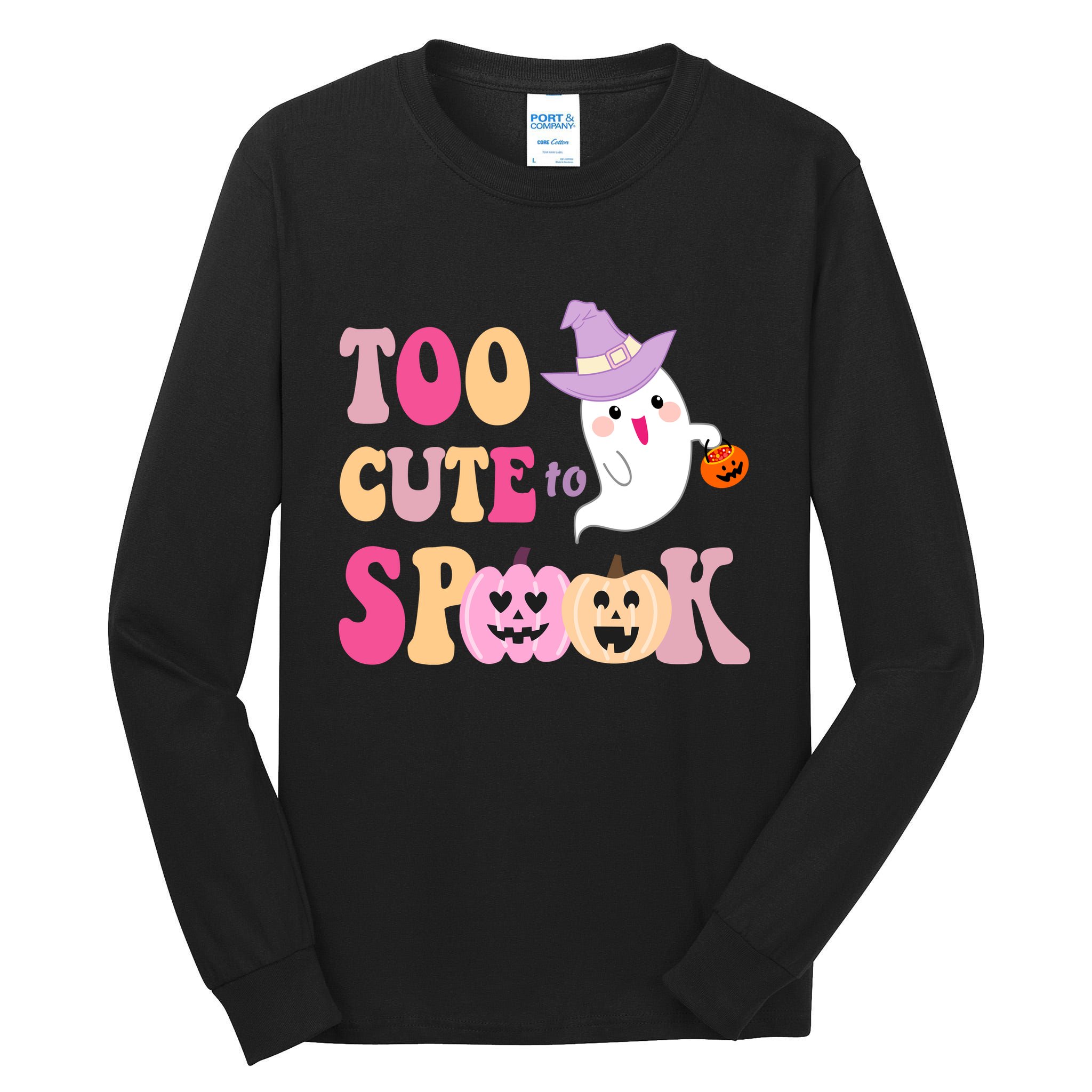 Too Cute To Spook Halloween Groovy Ghost Tall Long Sleeve T-Shirt
