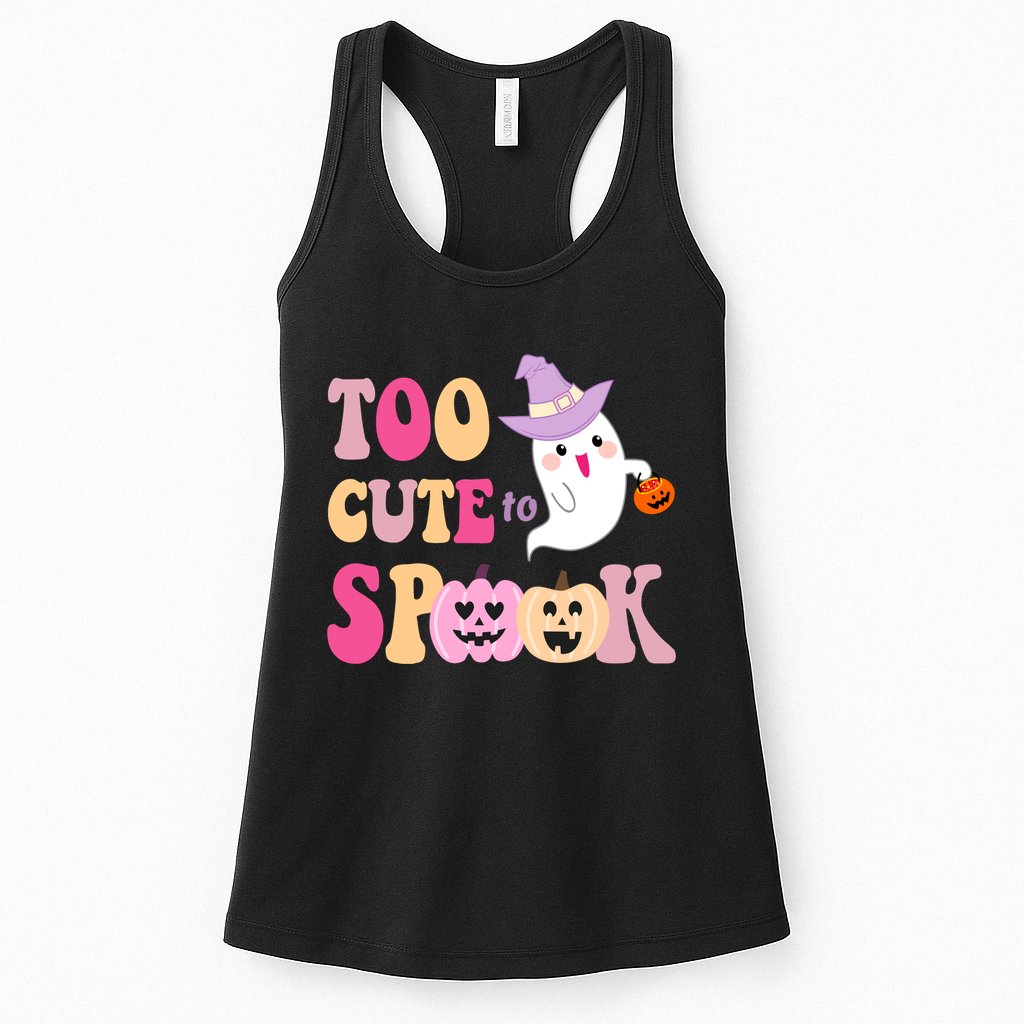 Too Cute To Spook Halloween Groovy Ghost Womens Tank Top