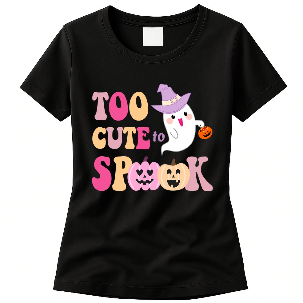 Too Cute To Spook Halloween Groovy Ghost Womens T-Shirt