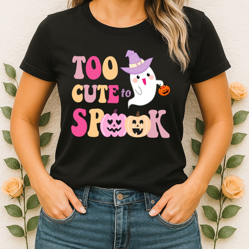Too Cute To Spook Halloween Groovy Ghost Womens T-Shirt