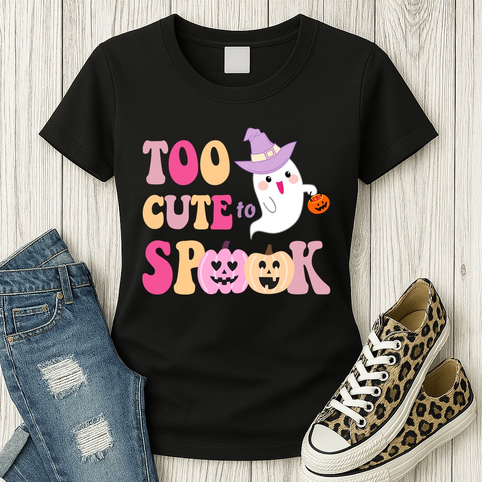 Too Cute To Spook Halloween Groovy Ghost Womens T-Shirt