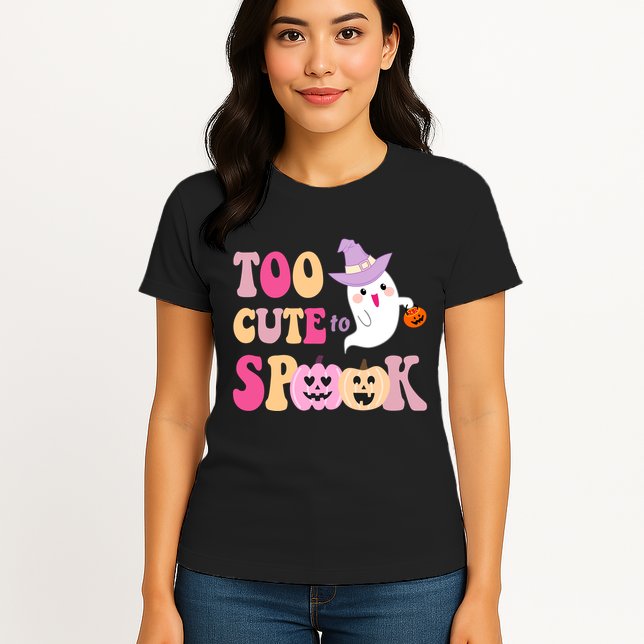 Too Cute To Spook Halloween Groovy Ghost Womens T-Shirt