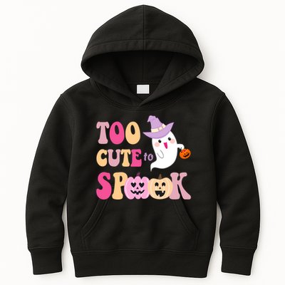 Too Cute To Spook Halloween Groovy Ghost Kids Hoodie