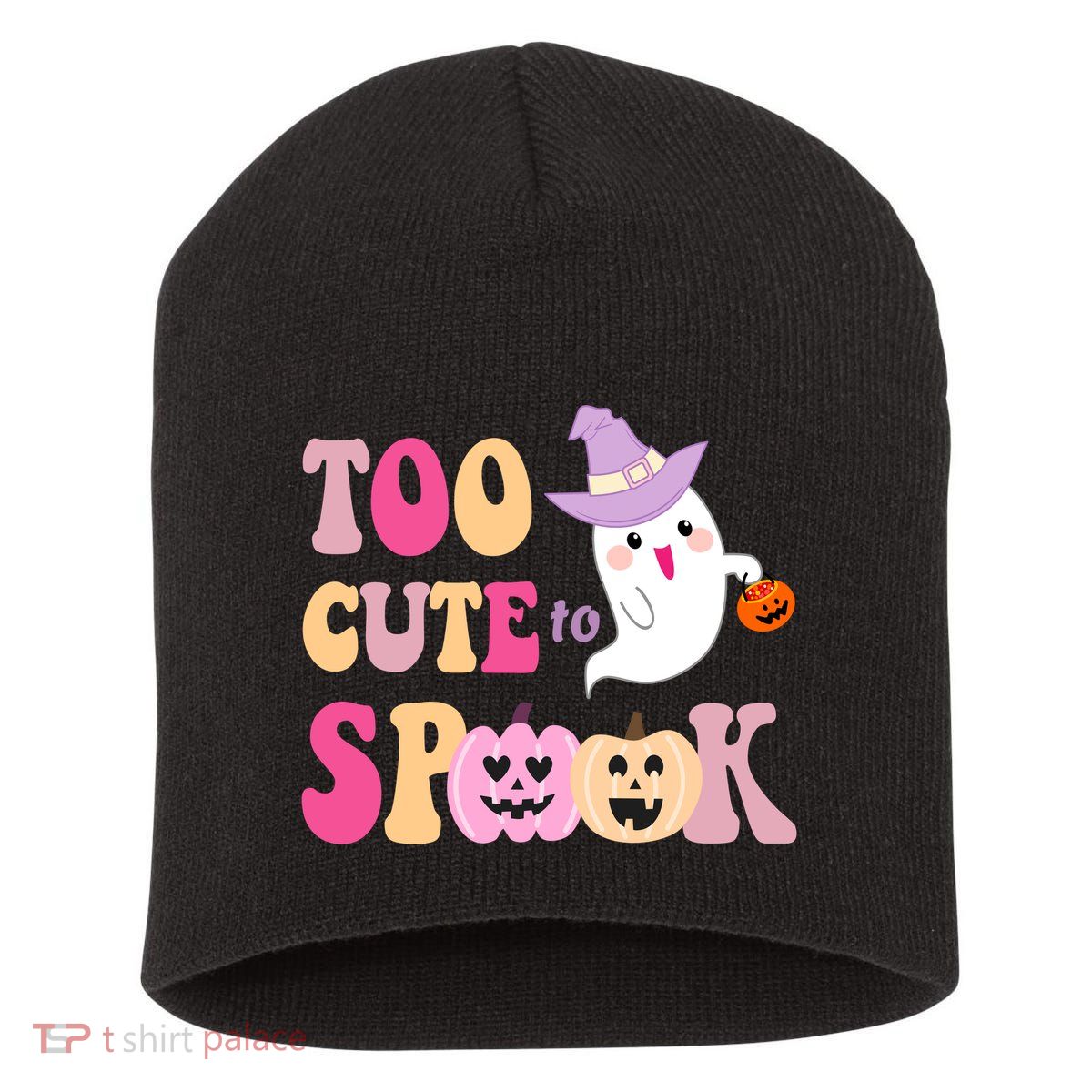 Too Cute To Spook Halloween Groovy Ghost Short Acrylic Beanie