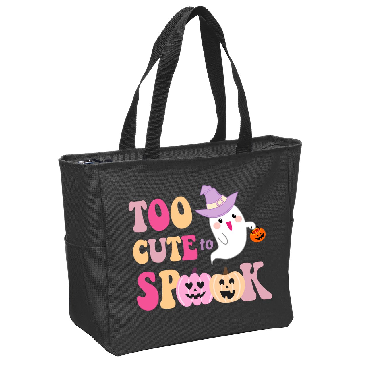 Too Cute To Spook Halloween Groovy Ghost Zip Tote Bag