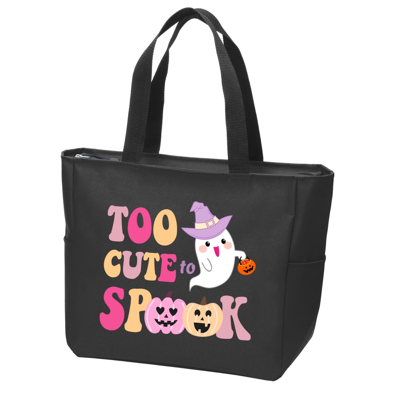 Too Cute To Spook Halloween Groovy Ghost Zip Tote Bag