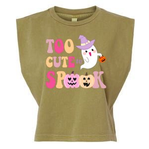 Too Cute To Spook Halloween Groovy Ghost Garment-Dyed Women's Muscle Tee