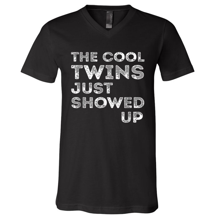 The Cool Twins Just Showed Up Funny Twins V-Neck T-Shirt