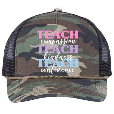 Teach Compassion Teach Kindness Teach Confidence Retro Rope Trucker Hat Cap