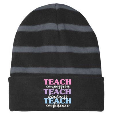 Teach Compassion Teach Kindness Teach Confidence Striped Beanie with Solid Band