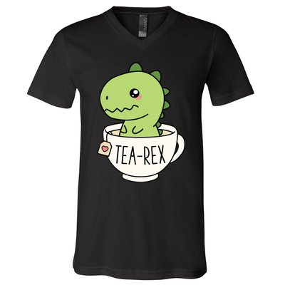 TeaRex Cute TRex Dinosaur Kawaii Funny Dino Pun V-Neck T-Shirt