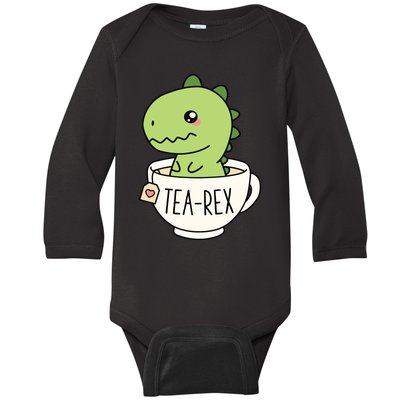 TeaRex Cute TRex Dinosaur Kawaii Funny Dino Pun Baby Long Sleeve Bodysuit