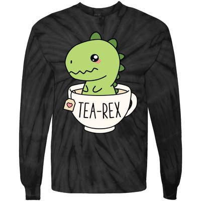 TeaRex Cute TRex Dinosaur Kawaii Funny Dino Pun Tie-Dye Long Sleeve Shirt