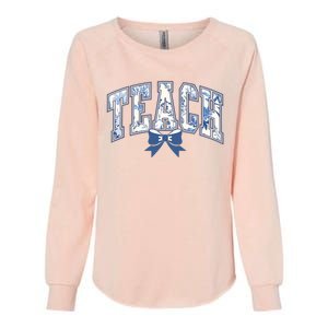 Teacher Coquette Toile Blue Bow Floral Womens California Wash Sweatshirt