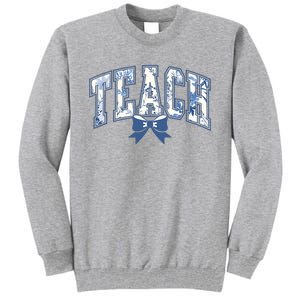 Teacher Coquette Toile Blue Bow Floral Tall Sweatshirt