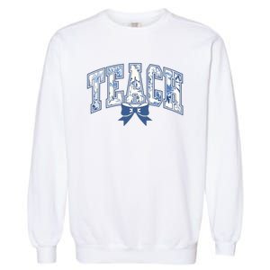 Teacher Coquette Toile Blue Bow Floral Garment-Dyed Sweatshirt