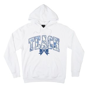 Teacher Coquette Toile Blue Bow Floral Hoodie