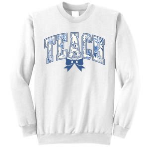 Teacher Coquette Toile Blue Bow Floral Sweatshirt