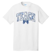 Teacher Coquette Toile Blue Bow Floral Tall T-Shirt