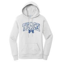 Teacher Coquette Toile Blue Bow Floral Women's Pullover Hoodie