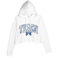 Teacher Coquette Toile Blue Bow Floral Crop Fleece Hoodie