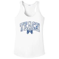 Teacher Coquette Toile Blue Bow Floral Ladies PosiCharge Competitor Racerback Tank