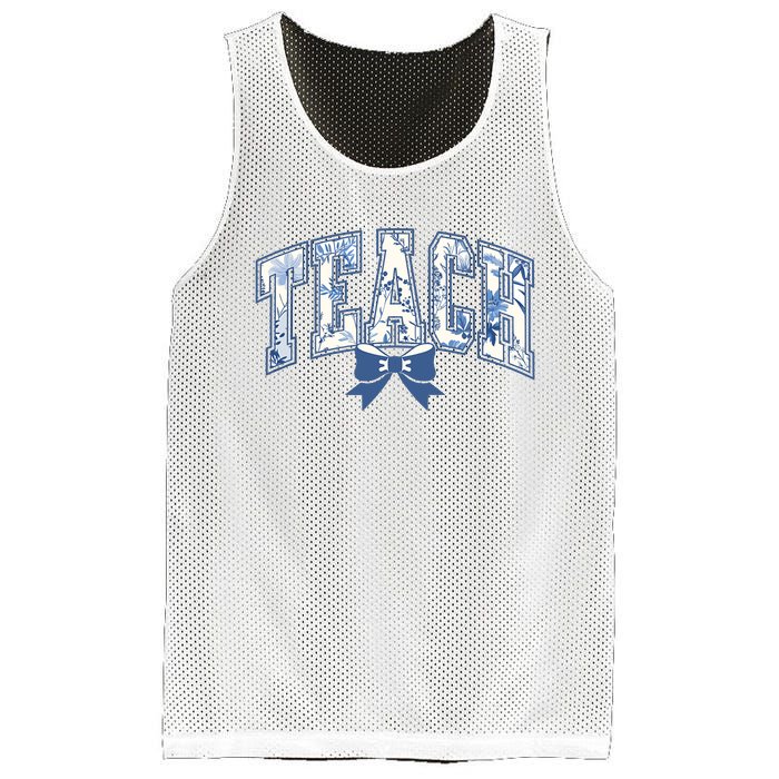 Teacher Coquette Toile Blue Bow Floral Mesh Reversible Basketball Jersey Tank