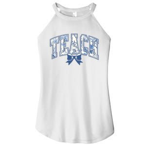 Teacher Coquette Toile Blue Bow Floral Women's Perfect Tri Rocker Tank