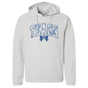 Teacher Coquette Toile Blue Bow Floral Performance Fleece Hoodie