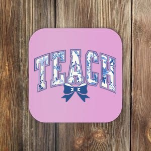 Teacher Coquette Toile Blue Bow Floral Coaster