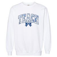 Teacher Coquette Toile Blue Bow Floral Garment-Dyed Sweatshirt