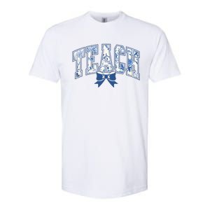 Teacher Coquette Toile Blue Bow Floral Softstyle CVC T-Shirt