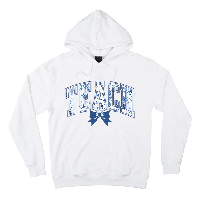 Teacher Coquette Toile Blue Bow Floral Hoodie