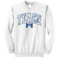 Teacher Coquette Toile Blue Bow Floral Sweatshirt