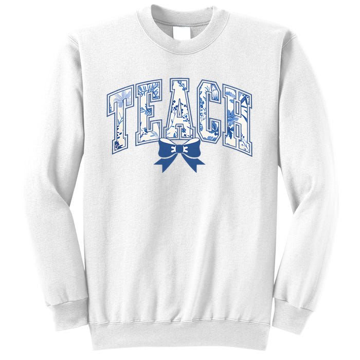 Teacher Coquette Toile Blue Bow Floral Sweatshirt