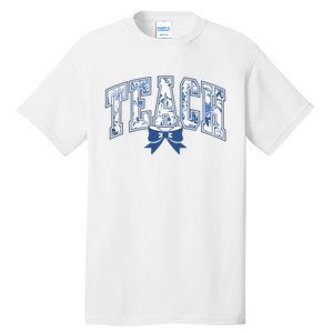 Teacher Coquette Toile Blue Bow Floral Tall T-Shirt