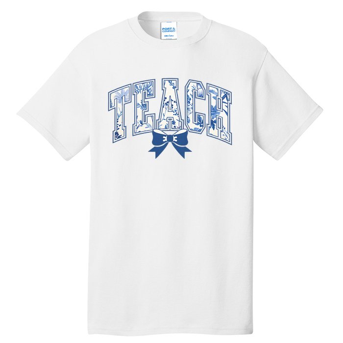 Teacher Coquette Toile Blue Bow Floral Tall T-Shirt