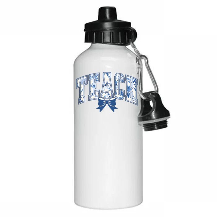 Teacher Coquette Toile Blue Bow Floral Aluminum Water Bottle