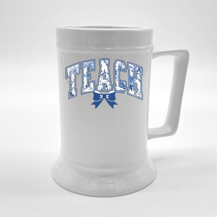 Teacher Coquette Toile Blue Bow Floral Beer Stein