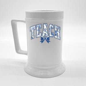 Teacher Coquette Toile Blue Bow Floral Beer Stein