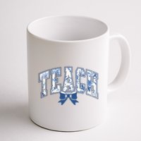 Teacher Coquette Toile Blue Bow Floral Coffee Mug