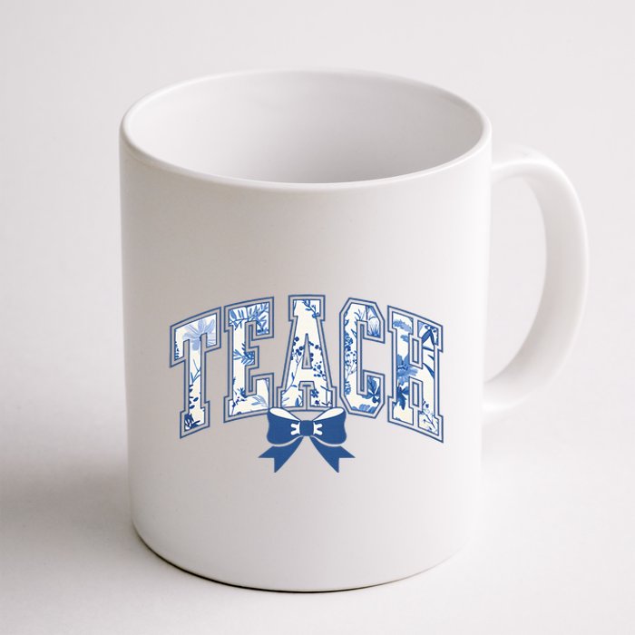 Teacher Coquette Toile Blue Bow Floral Coffee Mug