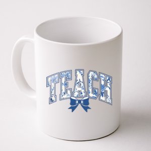 Teacher Coquette Toile Blue Bow Floral Coffee Mug