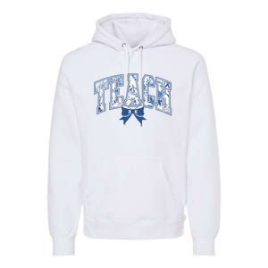 Teacher Coquette Toile Blue Bow Floral Premium Hoodie