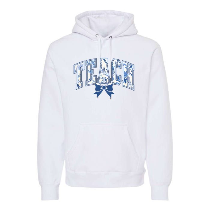 Teacher Coquette Toile Blue Bow Floral Premium Hoodie